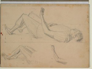 Studio di soldato sdraiato per "Resurrezione di Cristo", inoltre studi dettagliati delle gambe e di un braccio sinistro da Niels Larsen Stevns