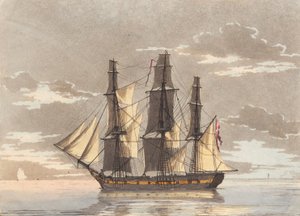 Una fregata danese con tutte le vele spiegate in un mare calmo da Niels Truslew