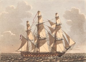 Una nave da guerra danese vista sopravvento con vento laterale