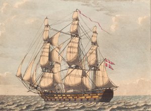 Una nave danese in licenza, vista al riparo, con vento laterale da Niels Truslew