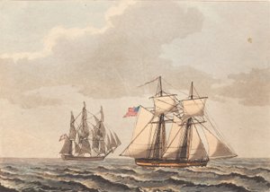 Una nave danese e una goletta americana con vento laterale da Niels Truslew