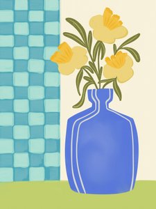 Fiori gialli in un vaso blu da Nikita Jariwala
