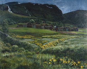 Notte di giugno e vecchio cortile della Norvegia occidentale da Nikolai Astrup