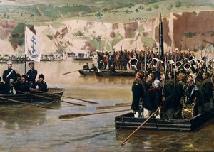 I russi attraversano il Danubio a Svishtov nel giugno 1877, 1870s da Nikolai Dmitrievich Dmitriev Orenburgsky