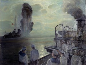Rivoluzione russa del 1917: la flotta del Mar Nero russo affonda le proprie navi il 18 giugno 1918. Dipinto di Nikolai Eviampievich Bublikov, olio su tela da Nikolai Evlampievich Bublikov