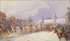 Ingresso della famiglia catturata di Kuchum Khan a Mosca. 1599, 1891 da Nikolai Nikolayevich Karasin