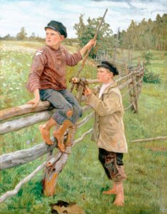 Ragazzi in un paesaggio da Nikolai P. Bogdanow Bjelski