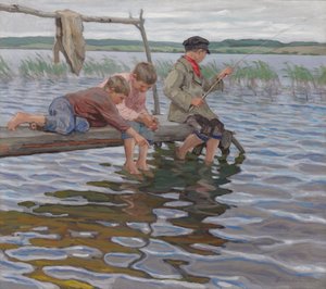 Ragazzi che Pescano da un Molo da Nikolai Petrovich Bogdanov Belsky