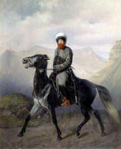 Ritratto equestre di Chamil, capo delle tribù musulmane del Caucaso nord