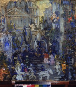 Decorazione preparatoria per la pièce teatrale "Il Masque della Morte Rossa" di Edgar Allan Poe da Nikolaj Nikolaevic Sapunov