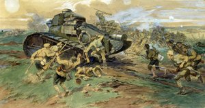 La cattura di un carro armato in Crimea. Scena di battaglia durante la guerra civile russa (1917-1923), tra l