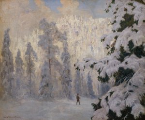 Cacciatore sugli sci in paesaggio invernale da Nils Hansteen
