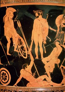 Eracle e eroi greci, dettaglio da un calice attico a figure rosse, c.490 a.C. da Niobid Painter