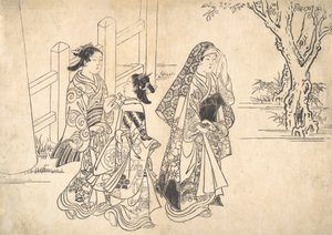 Una cortigiana seguita da due ragazze assistenti da Nishikawa Sukenobu