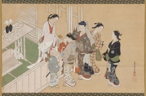Prima visita di un neonato a un santuario shintoista, periodo Edo, fine XVII-inizio XVIII secolo da Nishikawa Sukenobu