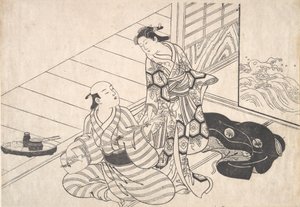 Donna che interrompe il suo amante, che sta suonando lo shamisen da Nishikawa Sukenobu