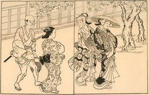 Tre donne e un servitore maschio, 1730, 1924 da Nishikawa Sukenobu