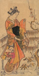 Una giovane donna in un giardino da Nishimura Shigenaga