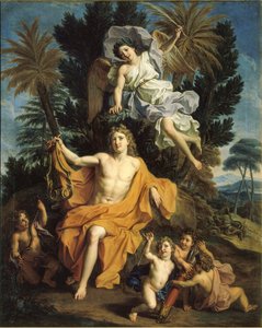 Francese:  Apollon vainqueur du serpent Python Storia di Apollo - Apollo incoronato dalla vittoria dopo aver ucciso Pitone