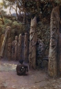 Le pietre "Demits," o le anime, con le loro figure di legno, Isola di Malekula, Nuove Ebridi da Norman Hardy