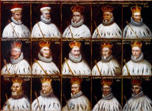 Stemma della Repubblica di Genova e ritratti dei Dogi. Giovanni Stefano Doria, Francesco Gio. Brignole Sale, Agostino Pallavicini, Giov. Battista Durazzo, Agostino Giovanni De Marini, Giovan Battista Lercari, Luca Giustiniani, Giovanni Battista L da Northern Italian School