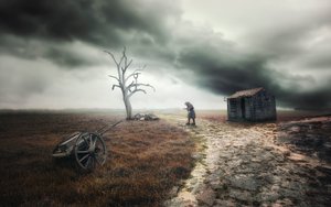 Figura solitaria, cielo tempestoso