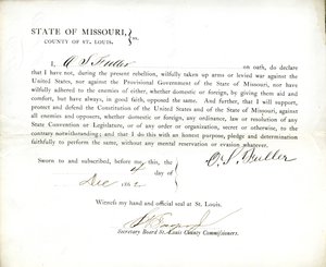 Giuramento di fedeltà di O. S. Fuller del Missouri, Contea di St. Louis da O.S. Fuller