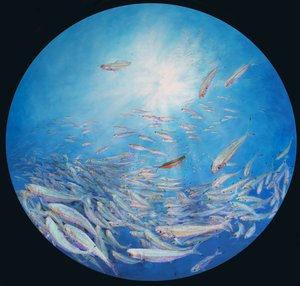 Fucilieri, 2017 (acrilico su lino in cornice di tulipani) da Odile Kidd
