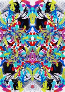 Motivo floreale blu rosso giallo Zen Ink da Odilia W. Y. Fu