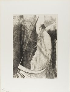 E un altro angelo uscì dal tempio che è in cielo, e anche lui con una falce affilata, tavola 7 di 12 da Odilon Redon