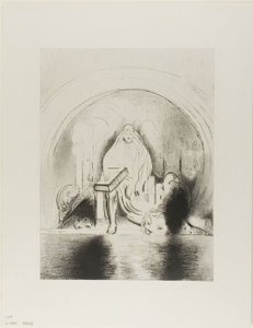 E vidi nella mano destra di colui che sedeva sul trono un libro scritto dentro e sul retro, sigillato con sette sigilli, tavola 2 di 12 da Odilon Redon