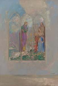 Devozione vicino a un cespuglio rosso da Odilon Redon