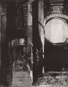 Et partout se sont des colonnes de basalte, La lumière tombe des voûtes, foglio 3 della serie La Tentation de Saint-Antoine, 1896 da Odilon Redon