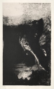 La chimera dagli occhi verdi si gira, abbaia da Odilon Redon