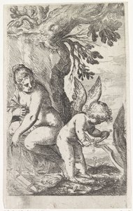 Venere guarda Amore che fa un arco (Scene con Venere e Amore) da Odoardo Fialetti (attributed to)