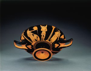 Kylix a figure rosse attiche, c.470 a.C. da Oedipus Painter