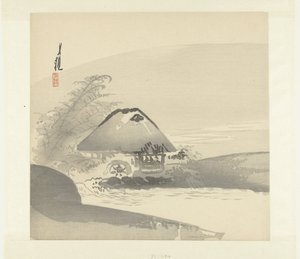 Paesaggio fluviale con casa con ruota idraulica da Ogata Gekko