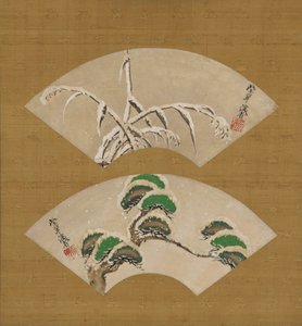 Erba e rami di pino carichi di neve da Ogata Kenzan