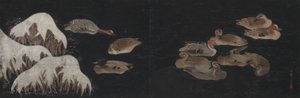 Anatre in uno stagno invernale da Ogawa Haritsu