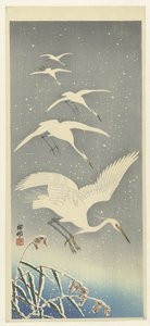 Aironi discendenti nella neve da Ohara Koson