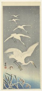 Aironi discendenti nella neve da Ohara Koson