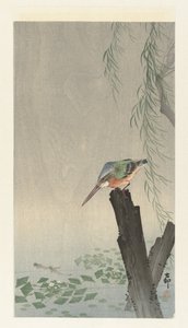 Martin pescatore su un tronco da Ohara Koson