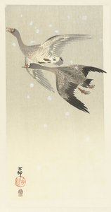 Oche selvatiche che volano nella neve da Ohara Koson