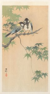 Cinciallegre su ramo di acero da Ohara Koson