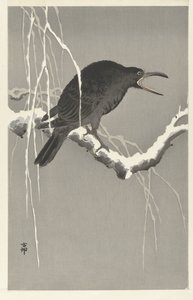 Corvo su un ramo innevato da Ohara Koson