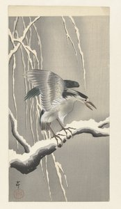 Airone su ramo innevato da Ohara Koson