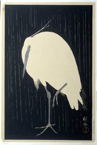 Airone bianco sotto la pioggia da Ohara Koson