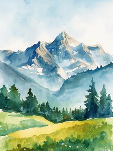 Montagne serene dipinte ad acquerello da Ohkimiko