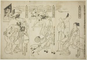 Rinfrescarsi a Ryogoku: un set di tre (Ryogoku suzumi sanpukutsui) da Okumura Masanobu