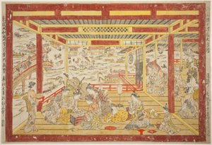 Godendo della frescura serale vicino al ponte di Ryogoku (Ryogoku bashi yusuzumi uki-e) da Okumura Masanobu